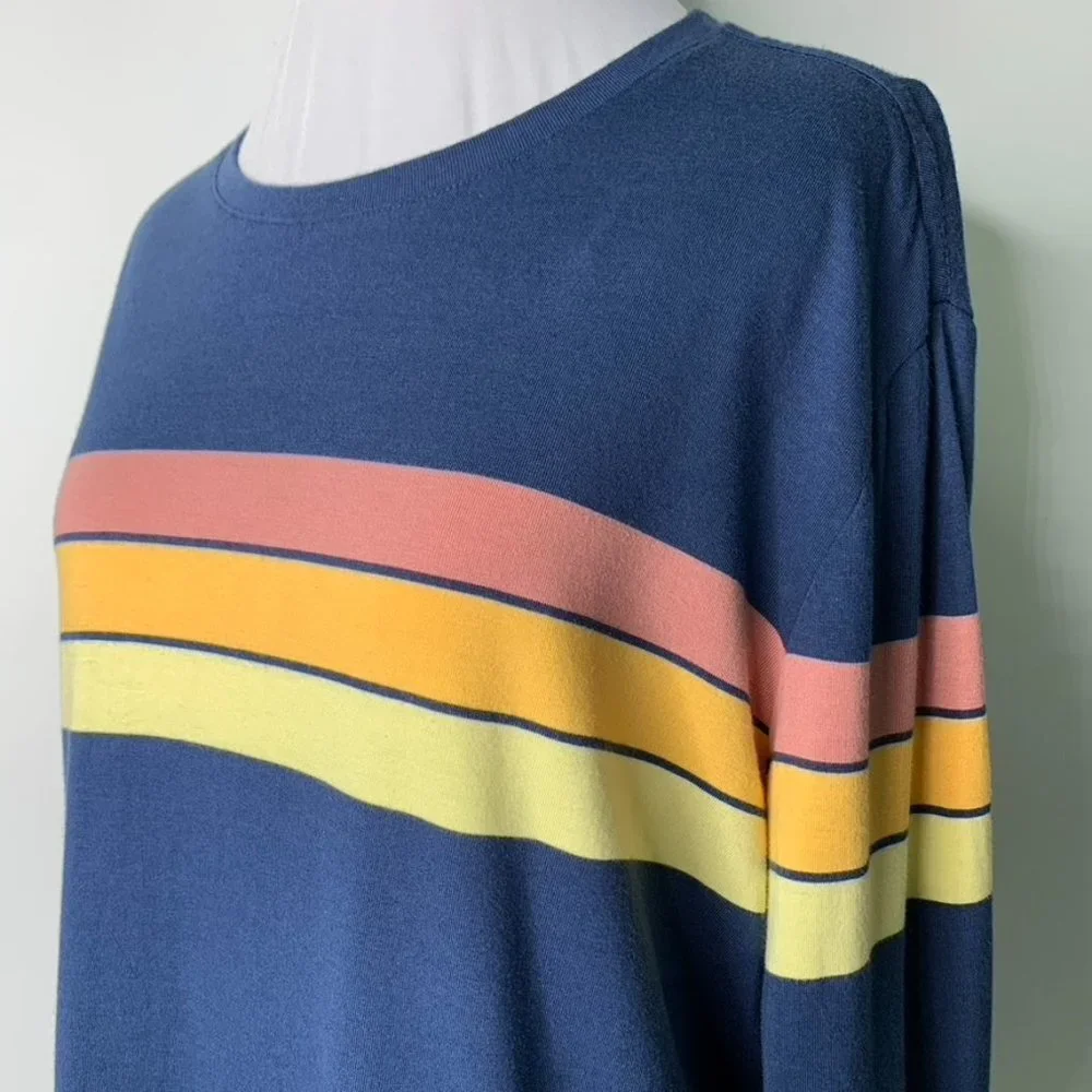 Marine Layer Men's Blue Long Sleeve Cooper Tee Indigo Sunset Stripes Sz Medium